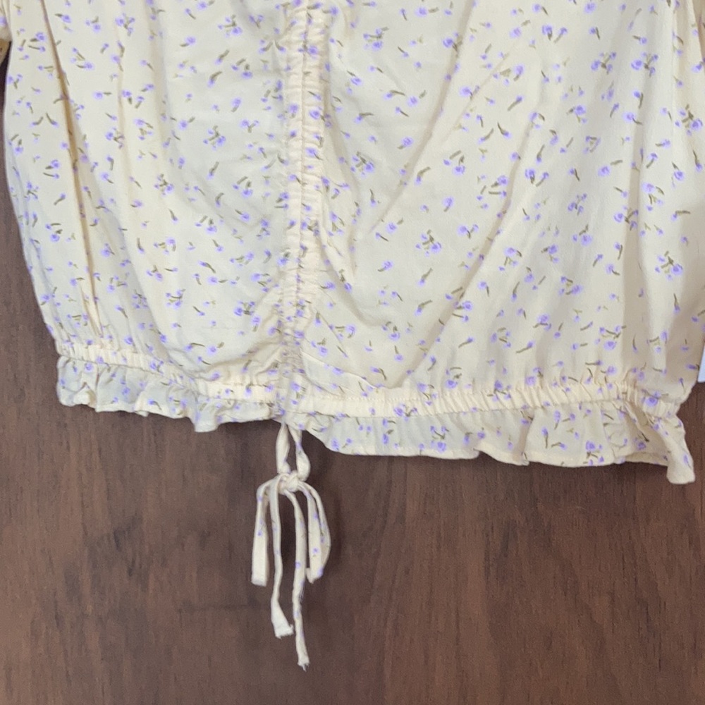 3/$24 So top yellow with floral print cinch front top boho casual summer L jr - Picture 14 of 17